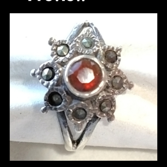 Sterling Silver Garnet Ring Antique - Picture 11 of 16